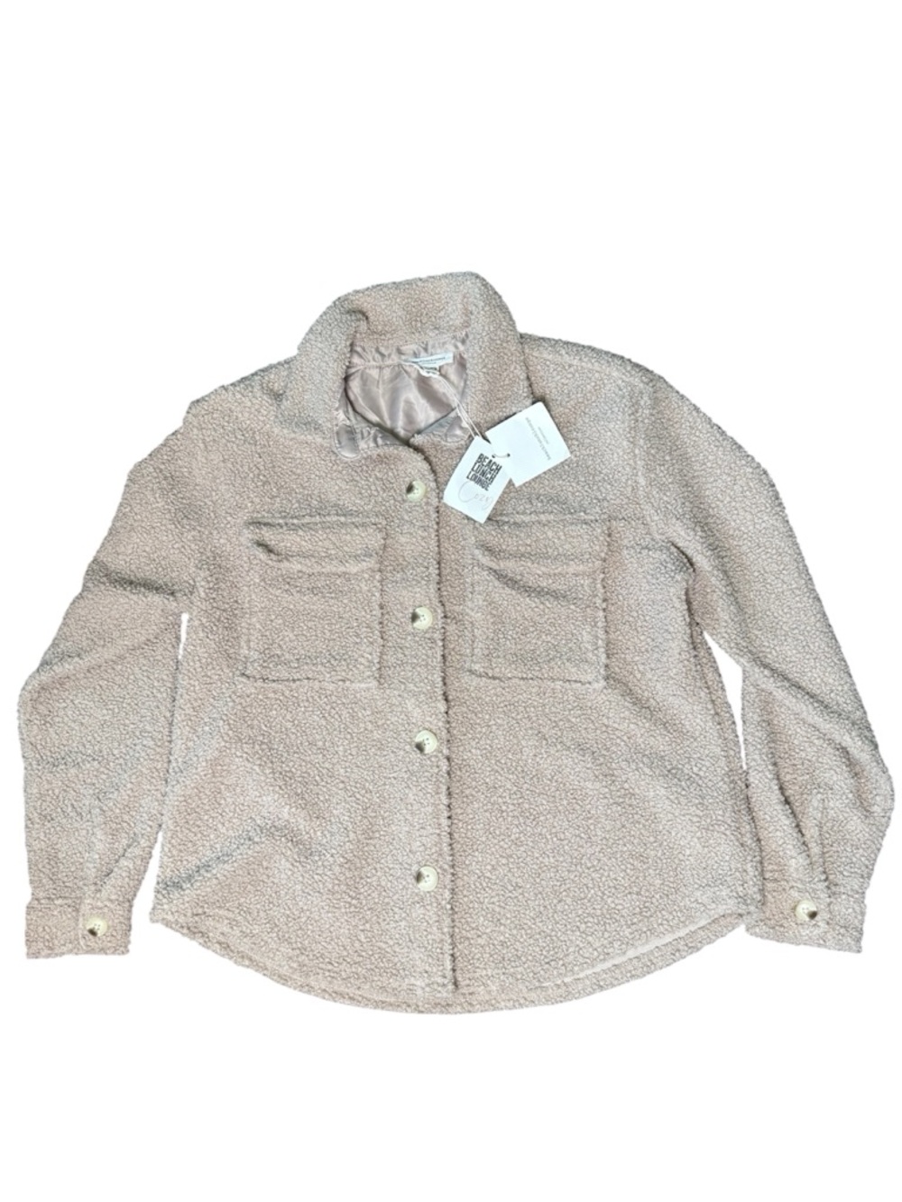 BeachLunchLounge Cozy Teddy Sherpa Shacket Jacket NWT Small Beige Taupe